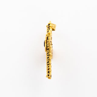 Kreuzanhänger aus 750 Gelbgold mit Granat, nachhaltiger second hand Schmuck perfekt aufgearbeitet