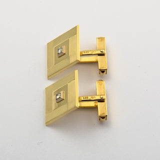 Manschettenknöpfe aus 585 Gelb- und Weißgold mit Brillant, nachhaltiger second hand Schmuck perfekt aufgearbeitet