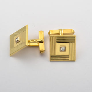 Manschettenknöpfe aus 585 Gelb- und Weißgold mit Brillant, nachhaltiger second hand Schmuck perfekt aufgearbeitet