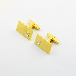 Manschettenknöpfe aus 585 Gelb- und Weißgold mit Diamant, nachhaltiger second hand Schmuck perfekt aufgearbeitet