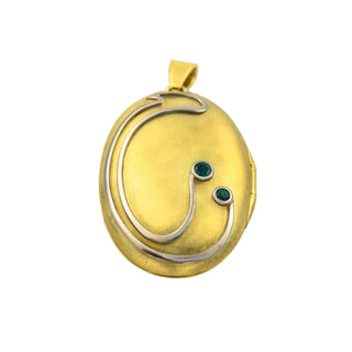 Smaragdmedaillon aus 585 Gelb- und Weißgold, nachhaltiger second hand Schmuck perfekt aufgearbeitet