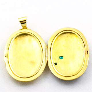 Smaragdmedaillon aus 585 Gelb- und Weißgold, nachhaltiger second hand Schmuck perfekt aufgearbeitet