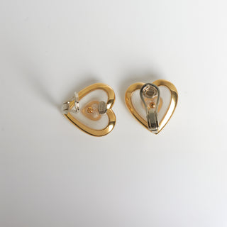 Ohrclips Herzen aus 750 Gelb- und Weißgold mit Bergkristall und Brillant, nachhaltiger second hand Schmuck perfekt aufgearbeitet