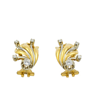 Brillantohrclips aus 750 Gelb- und Weißgold mit Diamant, nachhaltiger second hand Schmuck perfekt aufgearbeitet