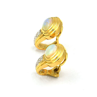 Ohrclips aus 750 Gelb- und Weißgold mit Opal und Diamant, nachhaltiger second hand Schmuck perfekt aufgearbeitet