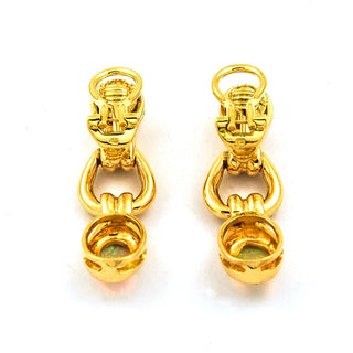 Ohrclips aus 750 Gelbgold mit Opal und Diamant, nachhaltiger second hand Schmuck perfekt aufgearbeitet