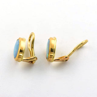 Ohrclips aus 585 Gelbgold mit Opal, nachhaltiger second hand Schmuck perfekt aufgearbeitet