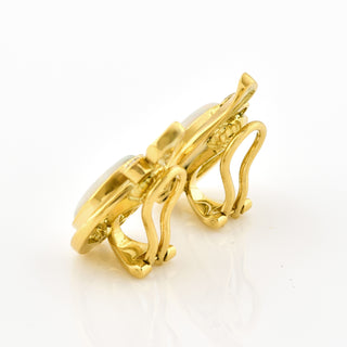 Ohrclips aus 750 Gelbgold mit Opal und Brillant, nachhaltiger second hand Schmuck perfekt aufgearbeitet