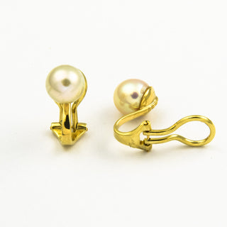 Ohrclips aus 585 Gelbgold mit Perle, nachhaltiger second hand Schmuck perfekt aufgearbeitet