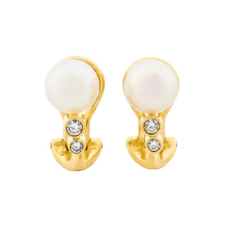 Perlenohrclips aus 750 Gelbgold mit Brillant, nachhaltiger second hand Schmuck perfekt aufgearbeitet