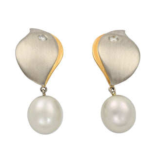 Perlenohrclips aus 950 Platin/Gold mit Brillant, nachhaltiger second hand Schmuck perfekt aufgearbeitet