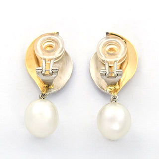 Perlenohrclips aus 950 Platin/Gold mit Brillant, nachhaltiger second hand Schmuck perfekt aufgearbeitet