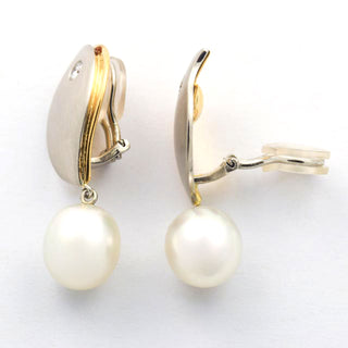 Perlenohrclips aus 950 Platin/Gold mit Brillant, nachhaltiger second hand Schmuck perfekt aufgearbeitet