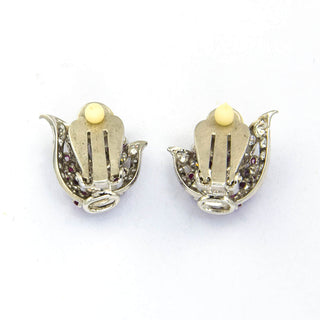 Rubinohrclips aus 585 Weißgold mit Diamant und Brillant, nachhaltiger second hand Schmuck perfekt aufgearbeitet