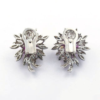 Rubinohrclips aus 750 Weißgold mit Brillant und Diamant, nachhaltiger second hand Schmuck perfekt aufgearbeitet