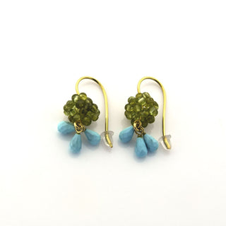 Ohrhänger aus 750 Gelbgold mit Peridot und Türkis, nachhaltiger second hand Schmuck perfekt aufgearbeitet