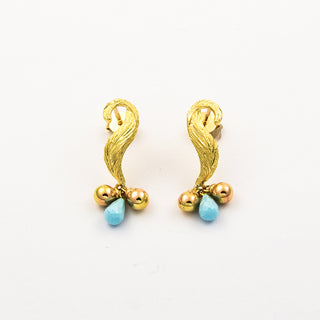 Ohrhänger aus 750 Gelbgold mit Türkis, nachhaltiger second hand Schmuck perfekt aufgearbeitet