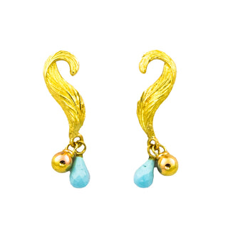 Ohrhänger aus 750 Gelbgold mit Türkis, nachhaltiger second hand Schmuck perfekt aufgearbeitet