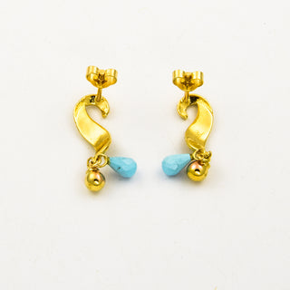 Ohrhänger aus 750 Gelbgold mit Türkis, nachhaltiger second hand Schmuck perfekt aufgearbeitet