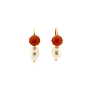 Korallenohrhänger aus 585 Rotgold mit Perle, nachhaltiger second hand Schmuck perfekt aufgearbeitet