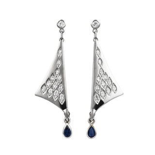 Diamantohrhänger aus 585 Weißgold mit Saphir und Brillant, nachhaltiger second hand Schmuck perfekt aufgearbeitet