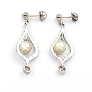 Perlenohrhänger aus 585 Weißgold mit Diamant, nachhaltiger second hand Schmuck perfekt aufgearbeitet