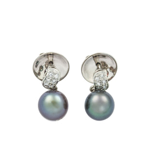 Buchwald Perlenohrhänger aus 750 Weißgold mit Brillant, nachhaltiger second hand Schmuck perfekt aufgearbeitet