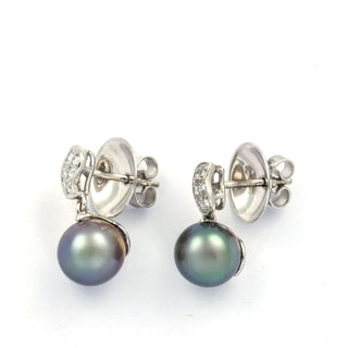 Buchwald Perlenohrhänger aus 750 Weißgold mit Brillant, nachhaltiger second hand Schmuck perfekt aufgearbeitet