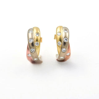 Brillantohrstecker aus 750 Gelb-, Rot- und Weißgold, nachhaltiger second hand Schmuck perfekt aufgearbeitet