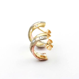 Brillantohrstecker aus 750 Gelb-, Rot- und Weißgold, nachhaltiger second hand Schmuck perfekt aufgearbeitet