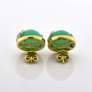 Ohrstecker aus 585 Gelb- und Weißgold mit Chrysopras und Brillant, nachhaltiger second hand Schmuck perfekt aufgearbeitet