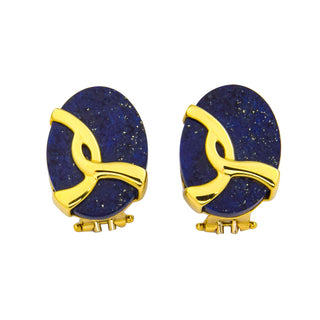 Akiko Ohrstecker aus 585 Gelb- und Weißgold mit Lapislazuli, nachhaltiger second hand Schmuck perfekt aufgearbeitet