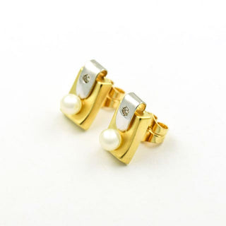 Perlenohrstecker aus 750 Gelb- und Weißgold mit Brillant, nachhaltiger second hand Schmuck perfekt aufgearbeitet