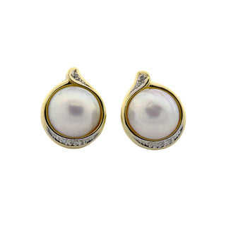 Perlenohrstecker aus 585 Gelb- und Weißgold mit Diamant, nachhaltiger second hand Schmuck perfekt aufgearbeitet