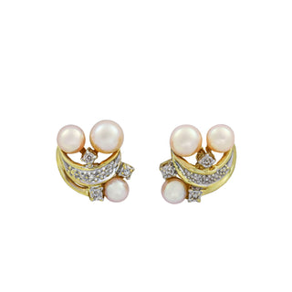 Perlenohrstecker aus 585 Gelb- und Weißgold mit Diamant, nachhaltiger second hand Schmuck perfekt aufgearbeitet