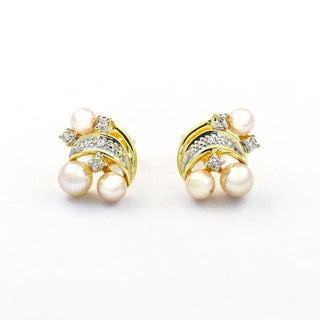 Perlenohrstecker aus 585 Gelb- und Weißgold mit Diamant, nachhaltiger second hand Schmuck perfekt aufgearbeitet