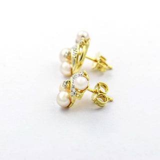 Perlenohrstecker aus 585 Gelb- und Weißgold mit Diamant, nachhaltiger second hand Schmuck perfekt aufgearbeitet