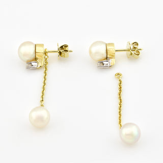 Perlenohrstecker aus 585 Gelb- und Weißgold mit Brillant, nachhaltiger second hand Schmuck perfekt aufgearbeitet