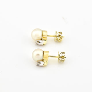 Perlenohrstecker aus 585 Gelb- und Weißgold mit Brillant, nachhaltiger second hand Schmuck perfekt aufgearbeitet