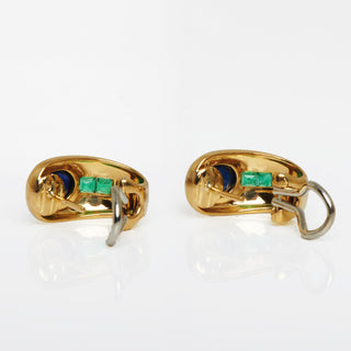 Saphirohrstecker aus 750 Gelb- und Weißgold mit Smaragd, nachhaltiger second hand Schmuck perfekt aufgearbeitet