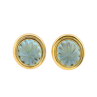 Ohrstecker aus 750 Gelb- und Weißgold mit Blautopas, nachhaltiger second hand Schmuck perfekt aufgearbeitet