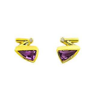 Ohrstecker aus 585 Gelbgold mit Amethyst und Brillant, nachhaltiger second hand Schmuck perfekt aufgearbeitet