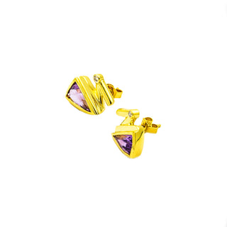 Ohrstecker aus 585 Gelbgold mit Amethyst und Brillant, nachhaltiger second hand Schmuck perfekt aufgearbeitet