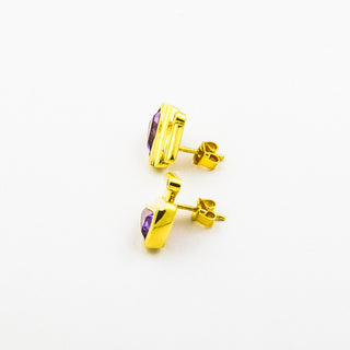 Ohrstecker aus 585 Gelbgold mit Amethyst und Brillant, nachhaltiger second hand Schmuck perfekt aufgearbeitet