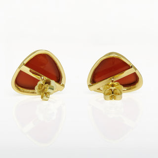 Ohrstecker aus 585 Gelbgold mit Karneol, nachhaltiger second hand Schmuck perfekt aufgearbeitet