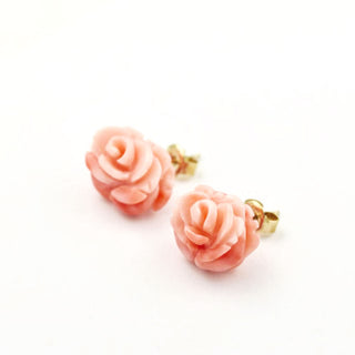 Korallenohrstecker Blüte aus 585 Gelbgold, nachhaltiger second hand Schmuck perfekt aufgearbeitet