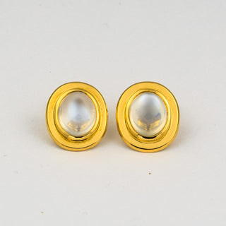 Ohrstecker aus 585 Gelbgold mit Mondstein, nachhaltiger second hand Schmuck perfekt aufgearbeitet