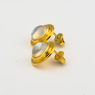 Ohrstecker aus 585 Gelbgold mit Mondstein, nachhaltiger second hand Schmuck perfekt aufgearbeitet