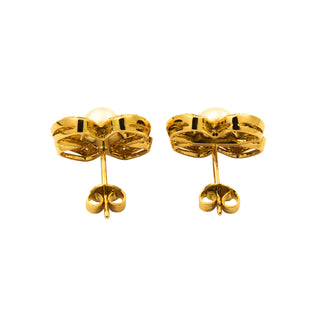 Ohrstecker Blumen aus 750 Gelbgold mit Perle und Brillant, nachhaltiger second hand Schmuck perfekt aufgearbeitet