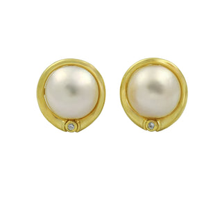 Perlenohrstecker aus 585 Gelbgold mit Brillant, nachhaltiger second hand Schmuck perfekt aufgearbeitet